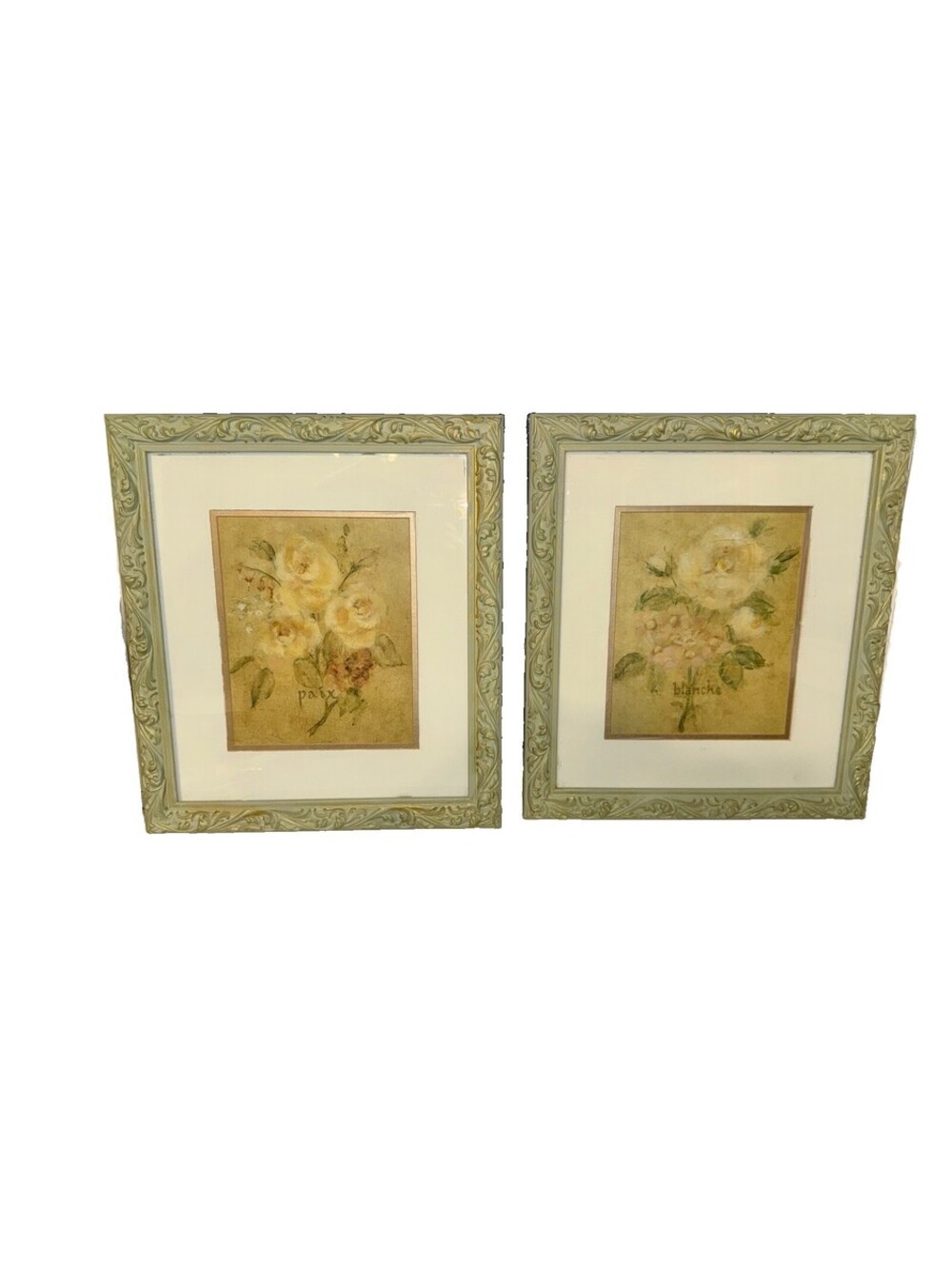 French country Framed Floral Art Set of 2 - Each Print 17 1/2” X 15 “, cottage